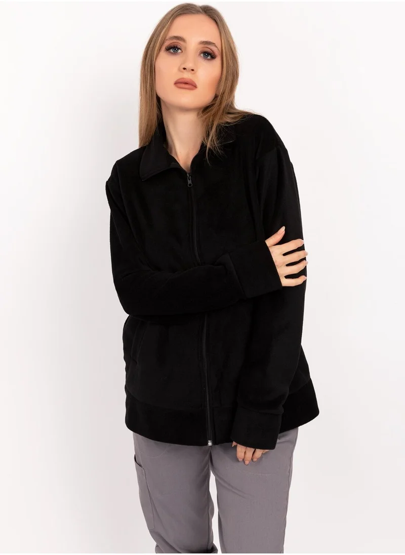 Nur Medikal Giyim Single Top Fleece Jacket Black