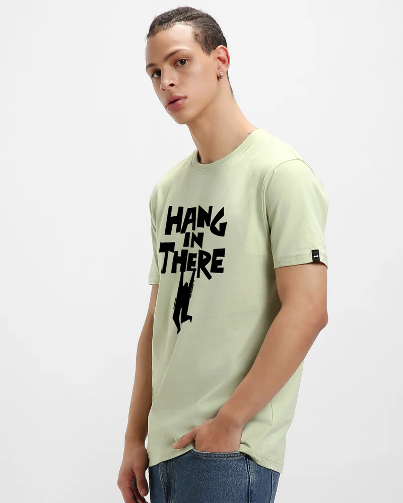 بيواكوف Men's Fog Green Hangin There Graphic Printed T-shirt