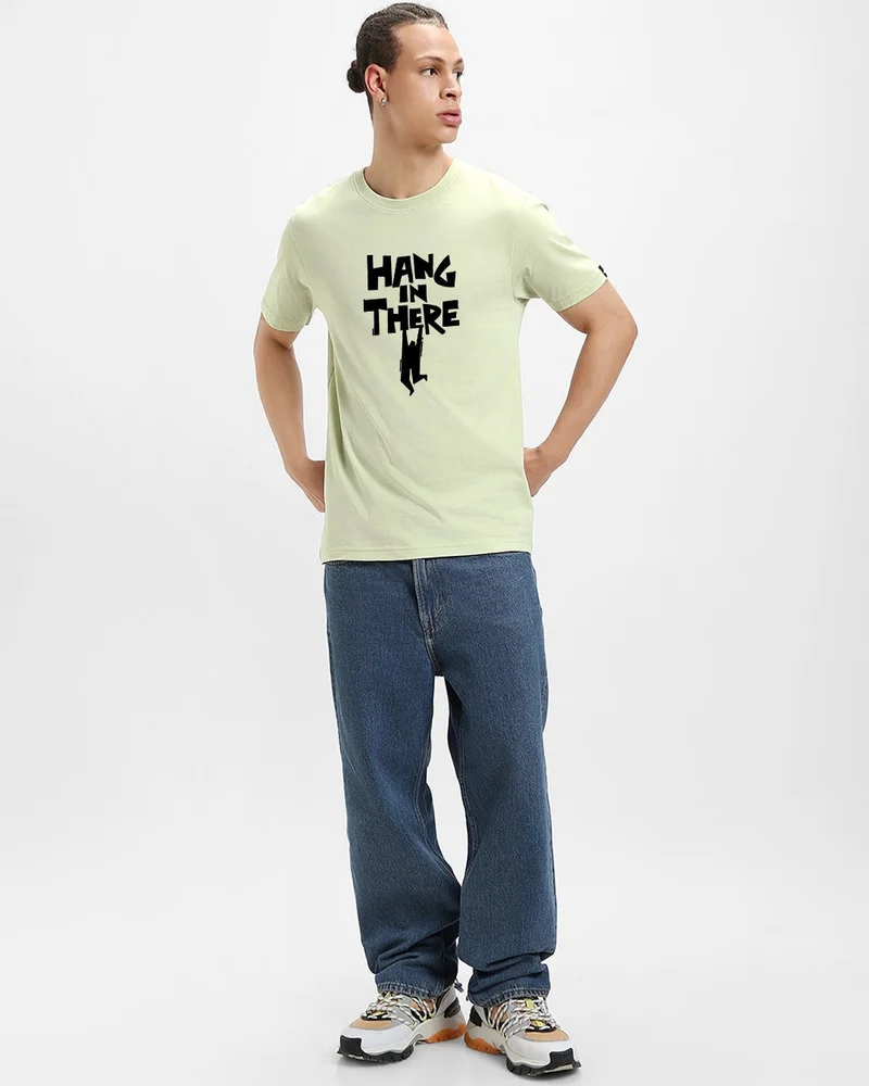 bewakoof  Men's Fog Green Hangin There Graphic Printed T-shirt for Men | Best Price UAE