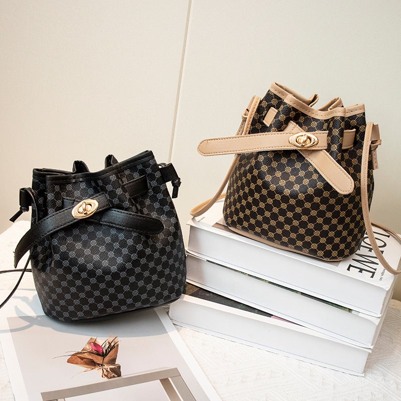 Small Bags Women'S Bags Printed Lock Bucket Bag Women'S Niche Single Shoulder Crossbody Bag - Image 3