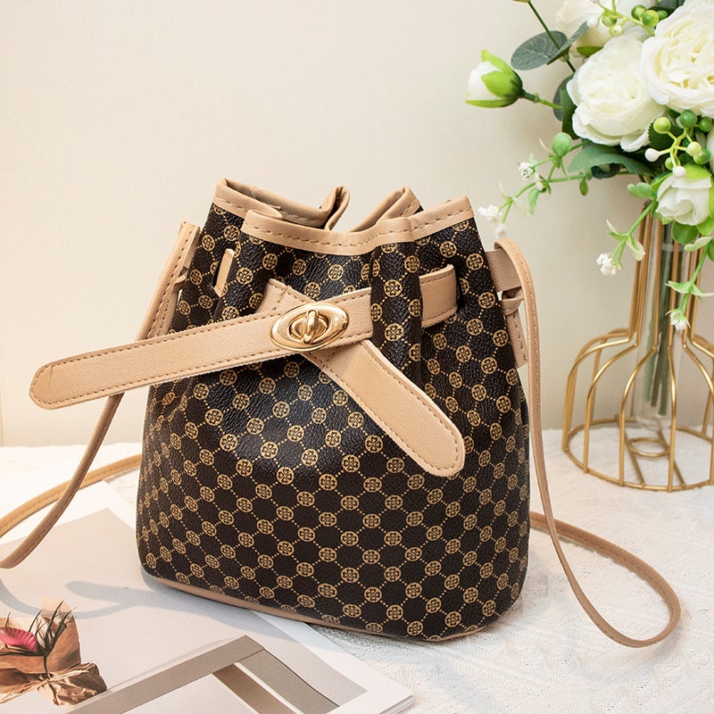 Small Bags Women'S Bags Printed Lock Bucket Bag Women'S Niche Single Shoulder Crossbody Bag - Image 1