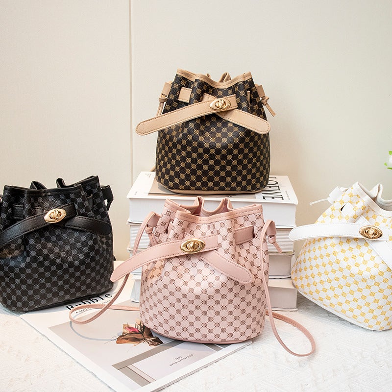Small Bags Women'S Bags Printed Lock Bucket Bag Women'S Niche Single Shoulder Crossbody Bag - Image 2