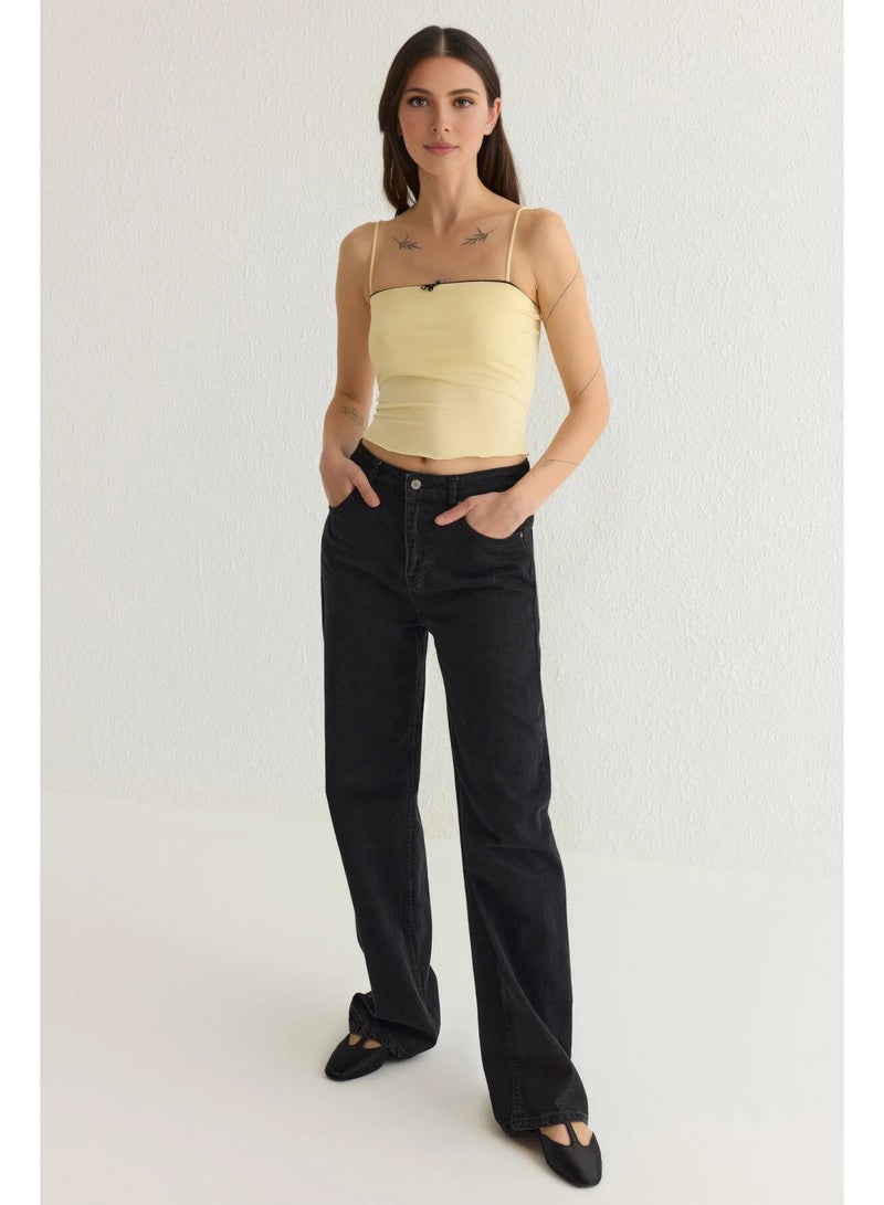 Yellow Lace Detailed Fitted/Body Sitting Knitted Undershirt Twoss25Al00012