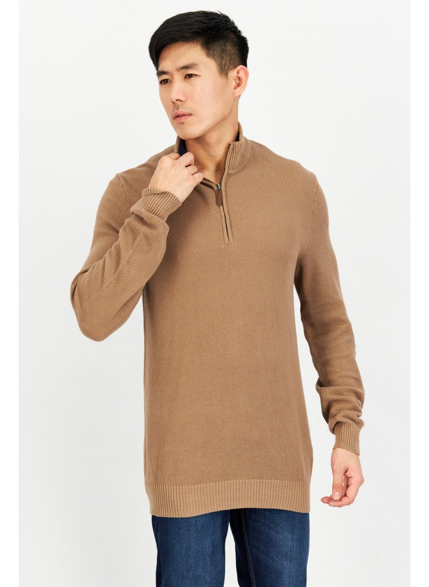 Club Room - Men High Neck Textured Sweater, Light Brown - Image 1
