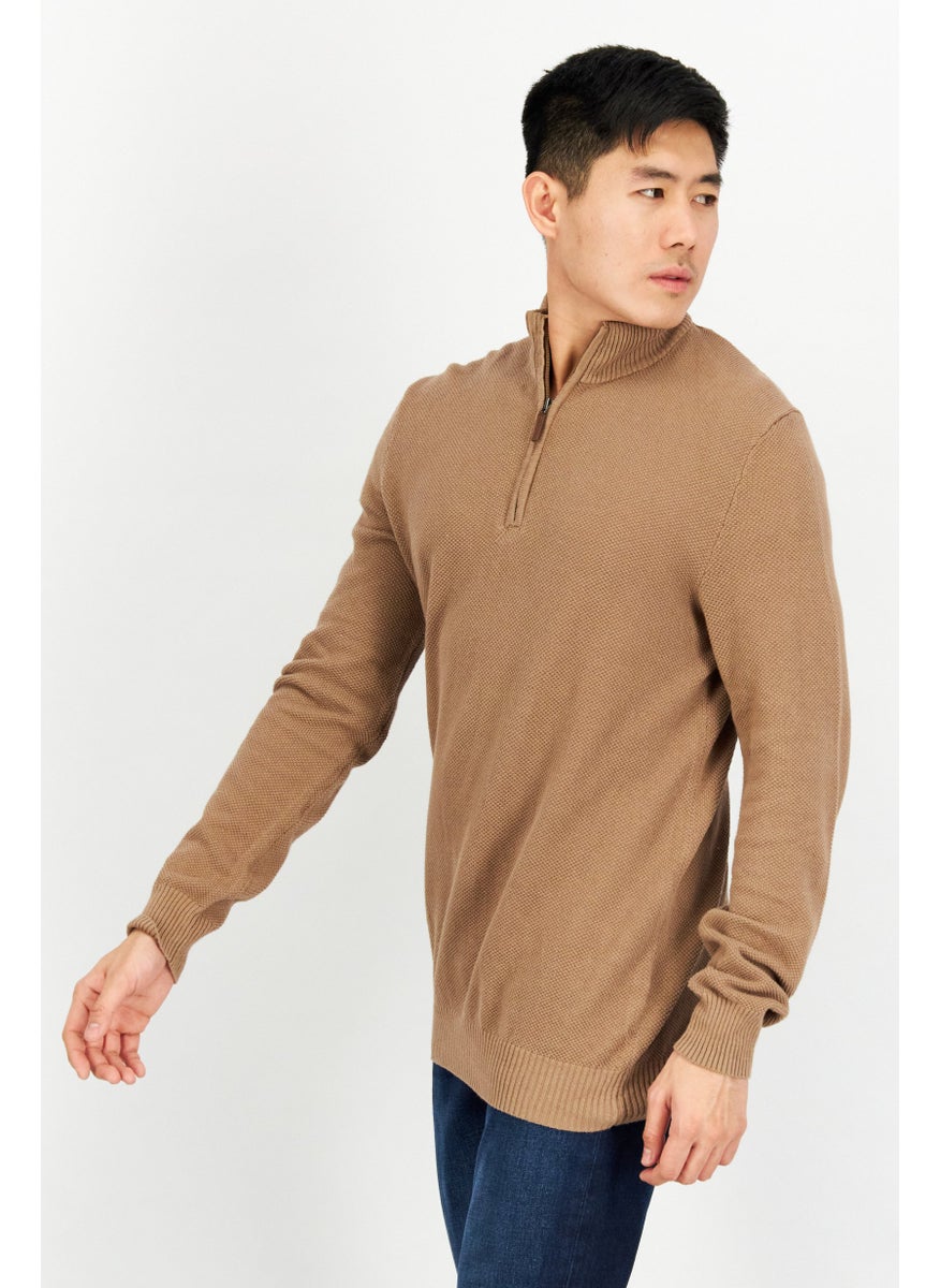 Club Room - Men High Neck Textured Sweater, Light Brown - Image 1