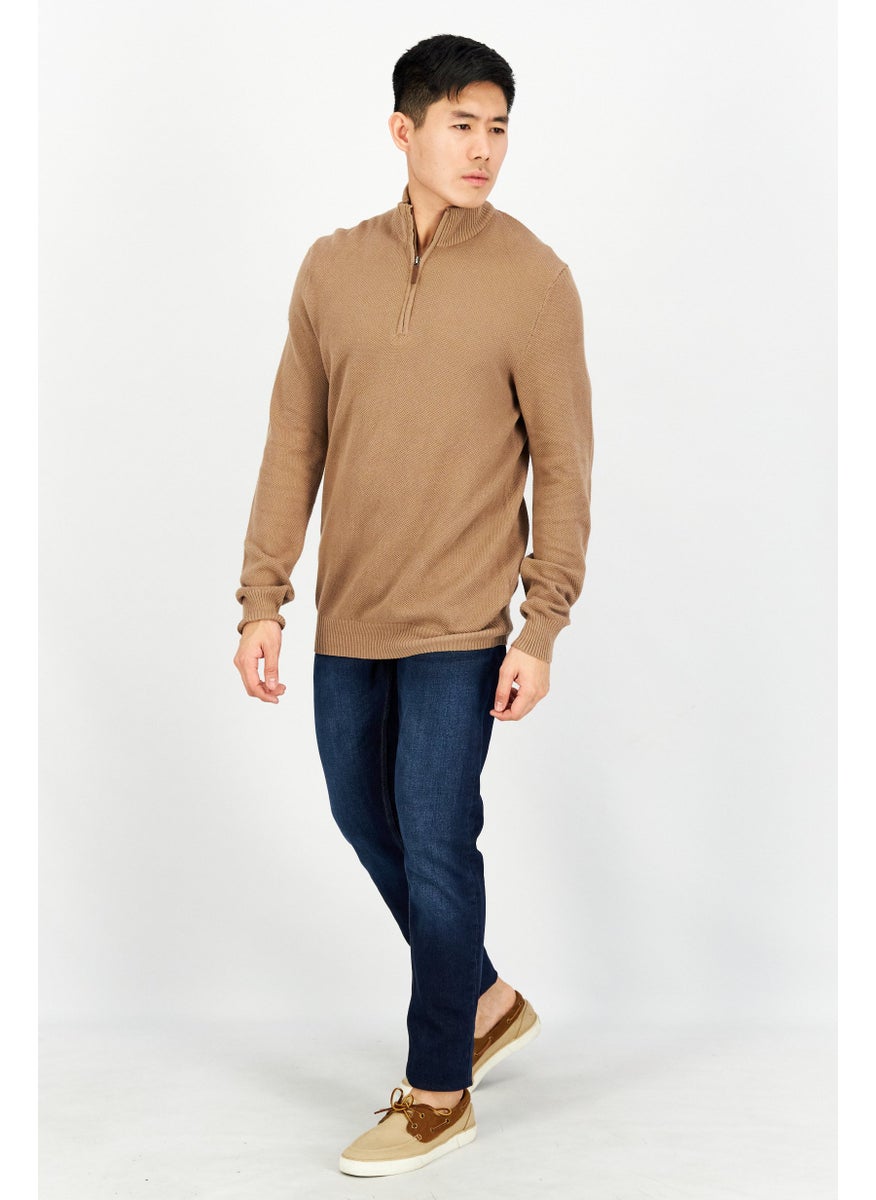 Club Room - Men High Neck Textured Sweater, Light Brown - Image 1