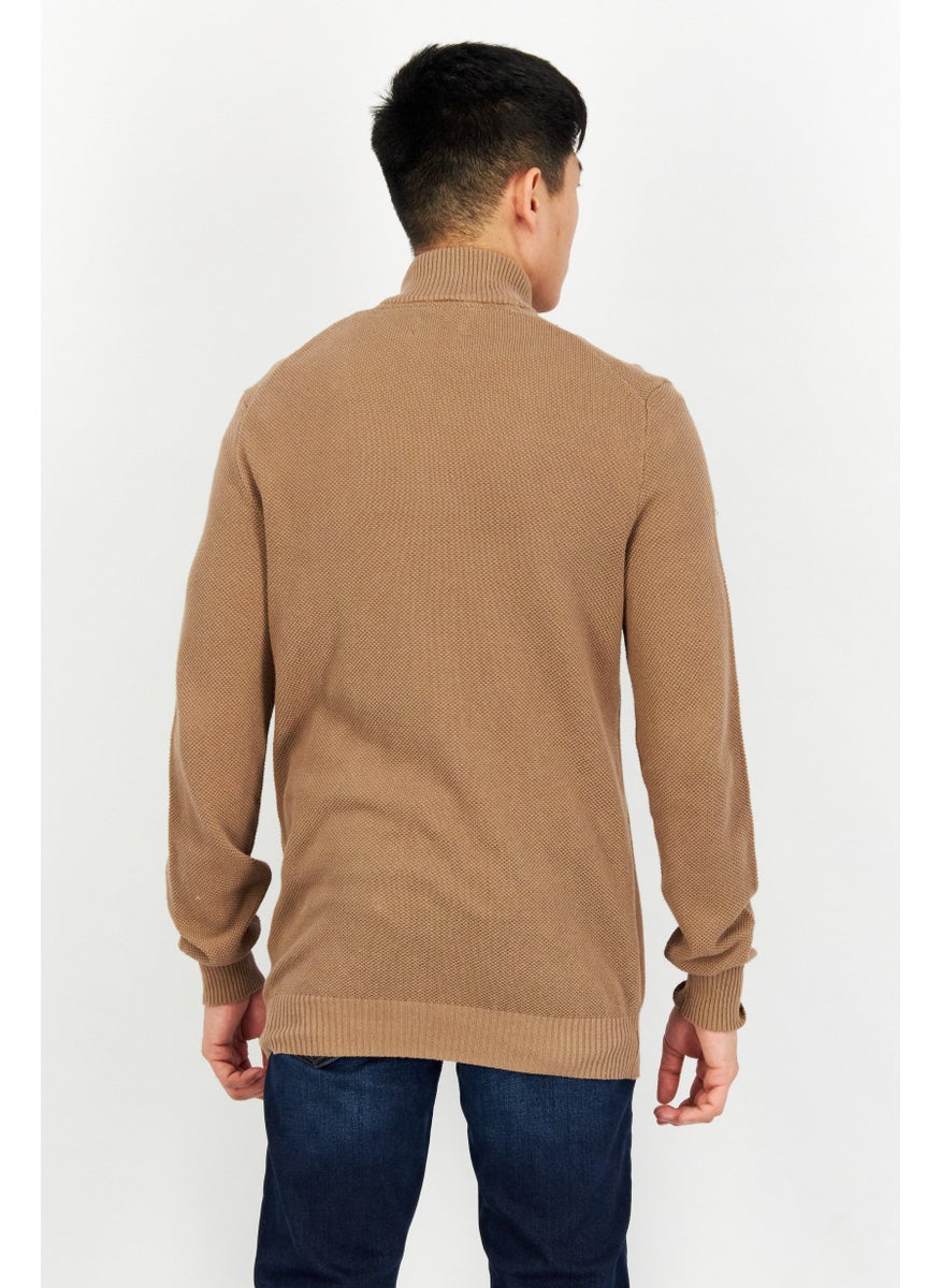 Club Room - Men High Neck Textured Sweater, Light Brown - Image 1