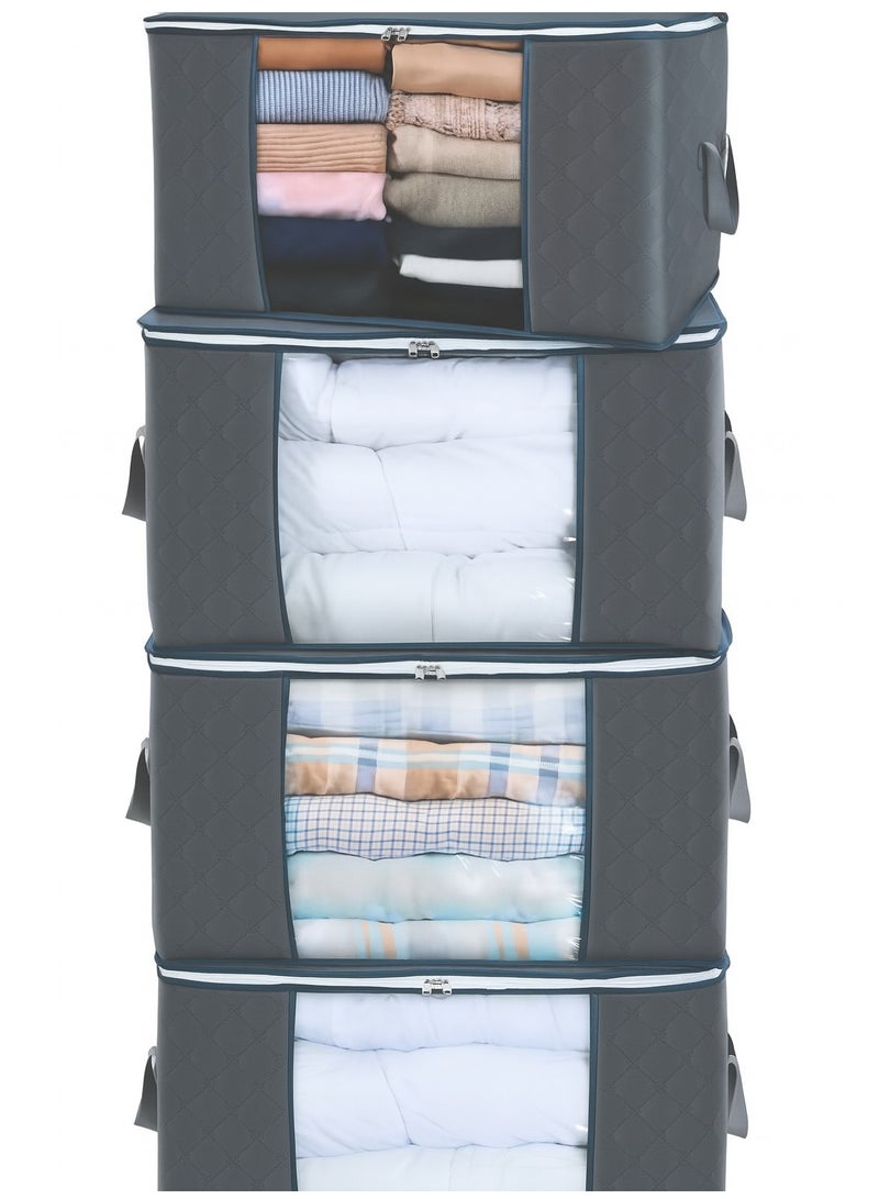 4 Pieces Large Capacity Storage Bags for Clothes – Extra Thick Foldable Organizers with Clear Window for Blankets, Bedding, Toys & Seasonal Clothing – Space-Saving Vacuum Bag Alternative (XX-Large)  - Image 1