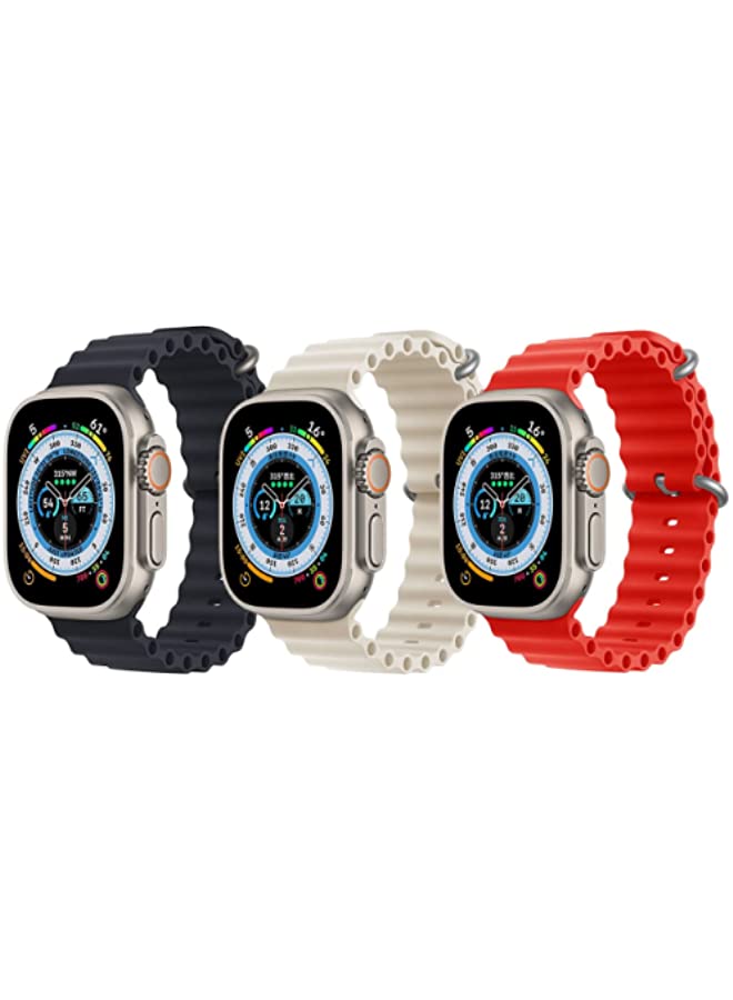 IAF Silicone Ocean Band Black, Pearl White and Red for Apple Watch Ultra 8 49mm Set of 3