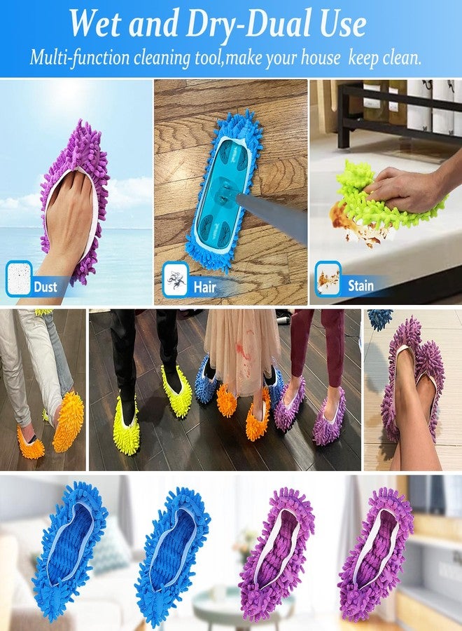 HDongany 2 Pairs (4 Pieces) Mop Slippers, Multi-Function Reusable Microfiber Dust Mops, Floor Cleaning Shoes for Bathroom, Office, Kitchen, House Polishing - Image 4