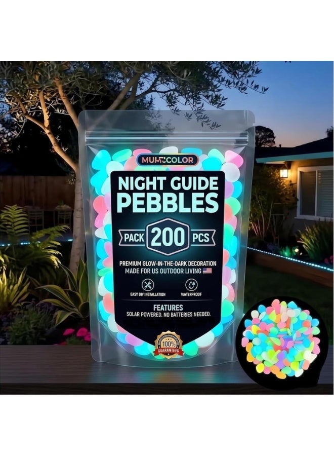 Multi-Color Glow-in-the-Dark Garden Pebbles, Luminous Stones for Outdoor Walkways, Patios, and Lawns, 200 PCS - Image 1