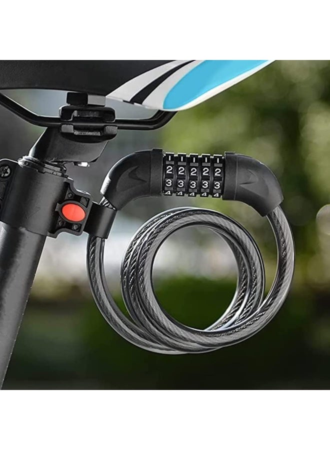SKY-TOUCH قفل دراجة بكابل، 1.2م قفل دراجة برمز مكون من 5 أرقام قابل لإعادة الضبط، أقفال دراجات ضد السرقة، قفل كلمة مرور للدراجات والسكوترات - Image 3