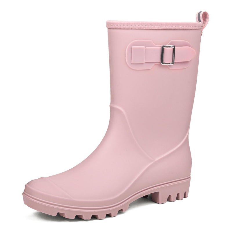 DKSUKO Women's Waterproof Mid-Calf Rain Boots Anti-slipping Garden Shoes Lightweigh Rubber Boots Comfortable Rain Shoes (8 B(M) US, Pink) - Image 1