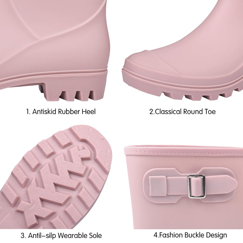 DKSUKO Women's Waterproof Mid-Calf Rain Boots Anti-slipping Garden Shoes Lightweigh Rubber Boots Comfortable Rain Shoes (8 B(M) US, Pink) - Image 5