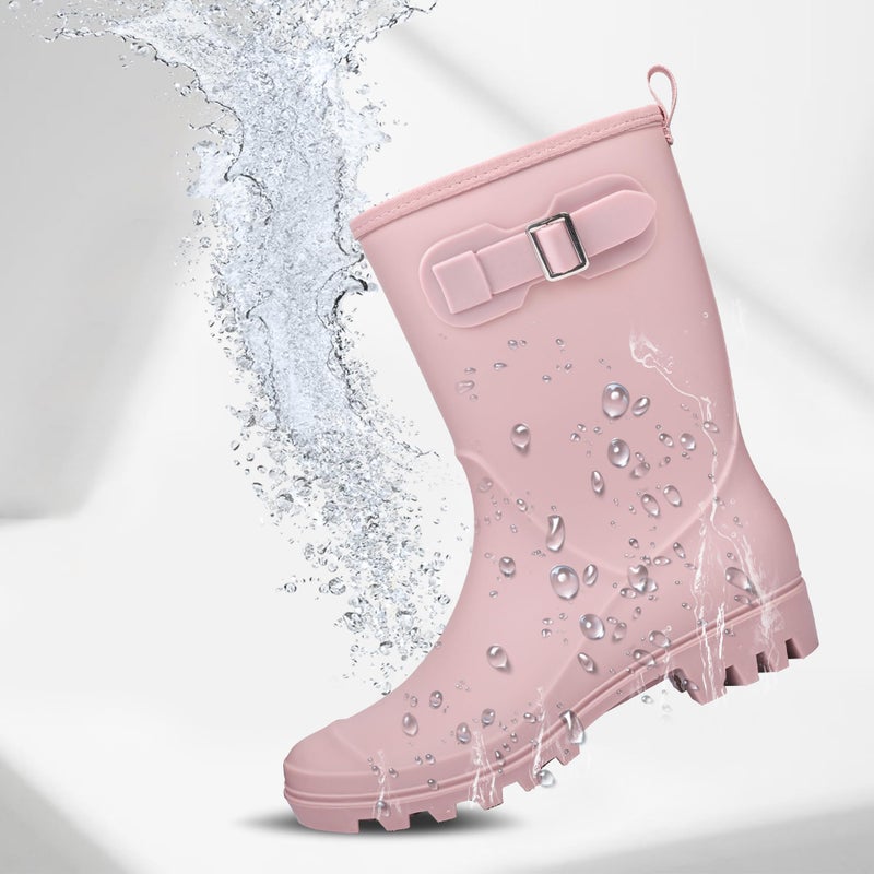 DKSUKO Women's Waterproof Mid-Calf Rain Boots Anti-slipping Garden Shoes Lightweigh Rubber Boots Comfortable Rain Shoes (8 B(M) US, Pink) - Image 4