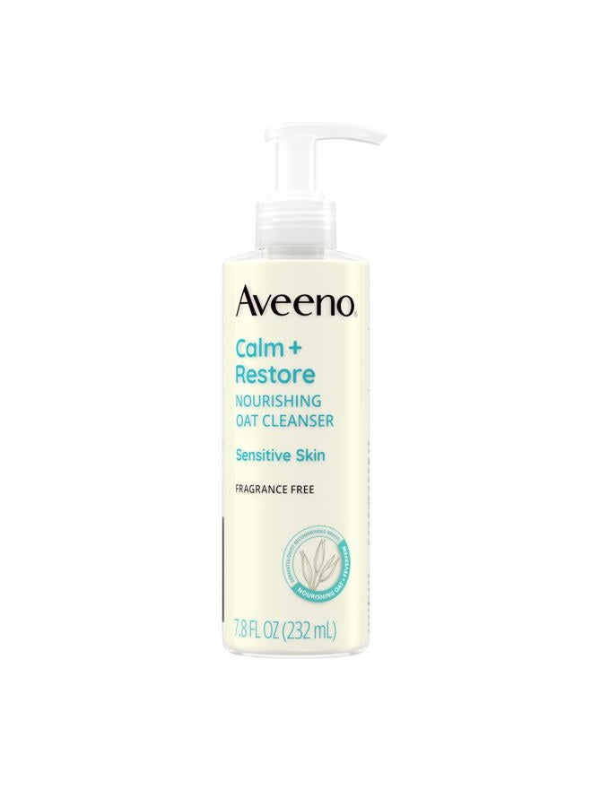 Aveeno Calm + Restore Facial Cleanser for Sensitive Skin, Hydrating Gentle Milky Face Cleanser with Nourishing Oat and Feverfew, Hypoallergenic Formula, Fragrance Free, 7.8 FL OZ - Image 1