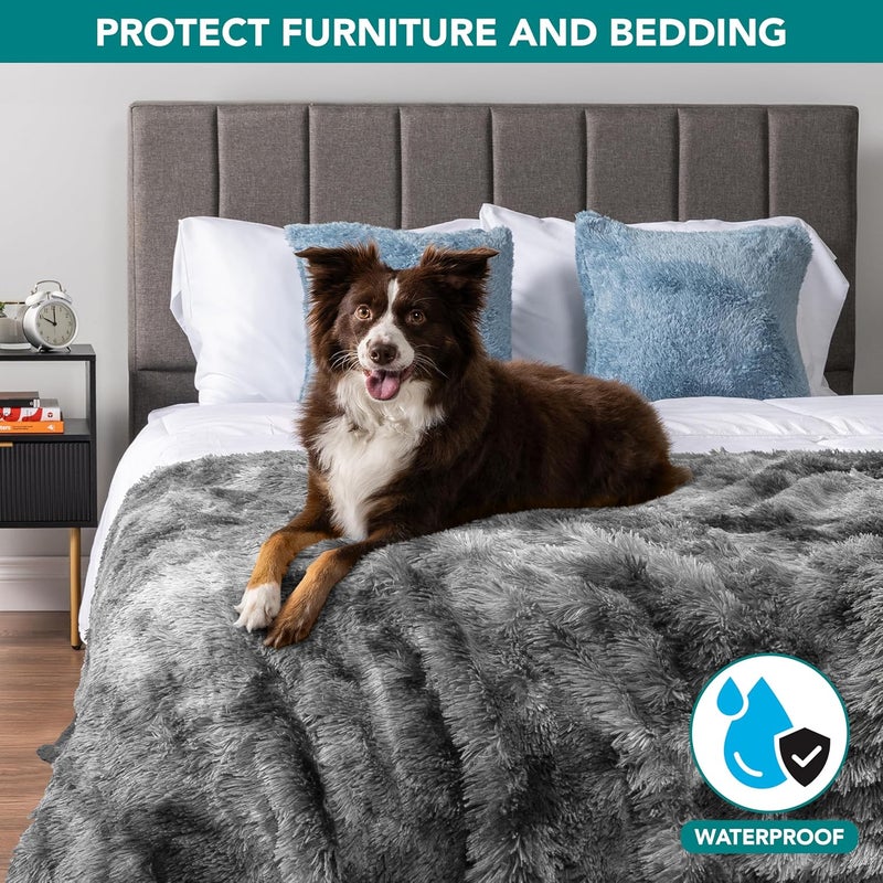 PetAmi Fluffy Waterproof Dog Blanket | Faux Fur Pet Fleece Shag Throw for Dogs and Cats | Fuzzy Furry Soft Plush Sherpa Throw Furniture Protector Sofa Couch Bed (Tie-Dye Gray, 40x60) - Image 2