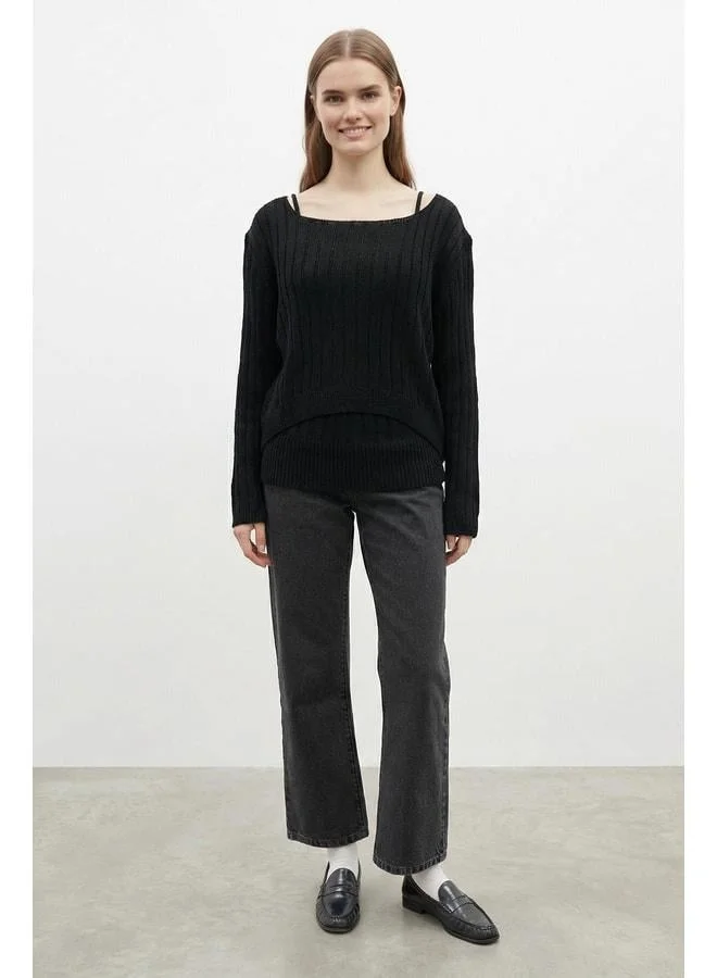 Soul Women's Knitted Dual Blouse Set - 31779BLZ - BLACK.