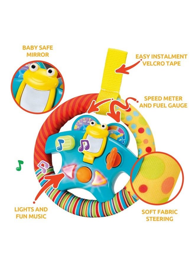KiddoLab - Steering Wheel Toy With Musiclightssounds & Flip Up Mirror Crib & Stroller Toys With Soft Fabric And Velcro Tap For Easy Attachment. Car Seat Toys For Babies And Toddlers. Ages 3 Months+ - Image 1