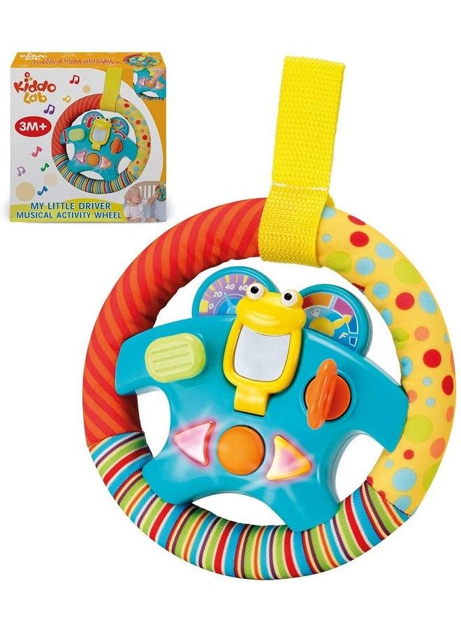 KiddoLab - Steering Wheel Toy With Musiclightssounds & Flip Up Mirror Crib & Stroller Toys With Soft Fabric And Velcro Tap For Easy Attachment. Car Seat Toys For Babies And Toddlers. Ages 3 Months+ - Image 1