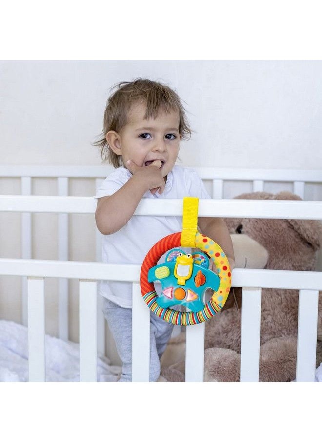 KiddoLab - Steering Wheel Toy With Musiclightssounds & Flip Up Mirror Crib & Stroller Toys With Soft Fabric And Velcro Tap For Easy Attachment. Car Seat Toys For Babies And Toddlers. Ages 3 Months+ - Image 1