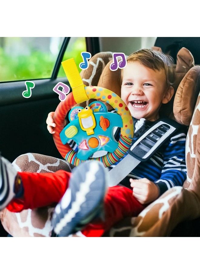 KiddoLab - Steering Wheel Toy With Musiclightssounds & Flip Up Mirror Crib & Stroller Toys With Soft Fabric And Velcro Tap For Easy Attachment. Car Seat Toys For Babies And Toddlers. Ages 3 Months+ - Image 1