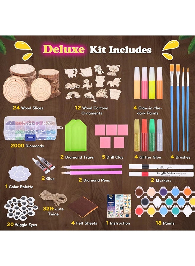 Beauenty Ramadan & Eid Kids Wooden Painting Kit - Glow in The Dark Wood Slice Arts & Crafts, 24Pcs Creative Gift Toys for Boys Girls Ages 3+, Ideal for Ramadan Activities, Birthday Party Favors & School Prizes - Image 2