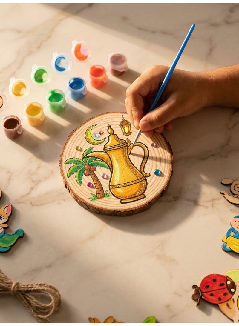 Beauenty Ramadan & Eid Kids Wooden Painting Kit - Glow in The Dark Wood Slice Arts & Crafts, 24Pcs Creative Gift Toys for Boys Girls Ages 3+, Ideal for Ramadan Activities, Birthday Party Favors & School Prizes - Image 4