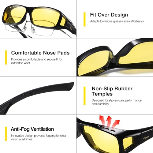 DUCO Night Vision Driving Glasses Fit Over Glasses for Men and Women HD Anti Glare Polarized Yellow Nighttime Lens 8953Y - Image 3