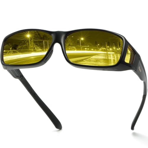 DUCO Night Vision Driving Glasses Fit Over Glasses for Men and Women HD Anti Glare Polarized Yellow Nighttime Lens 8953Y - Image 1