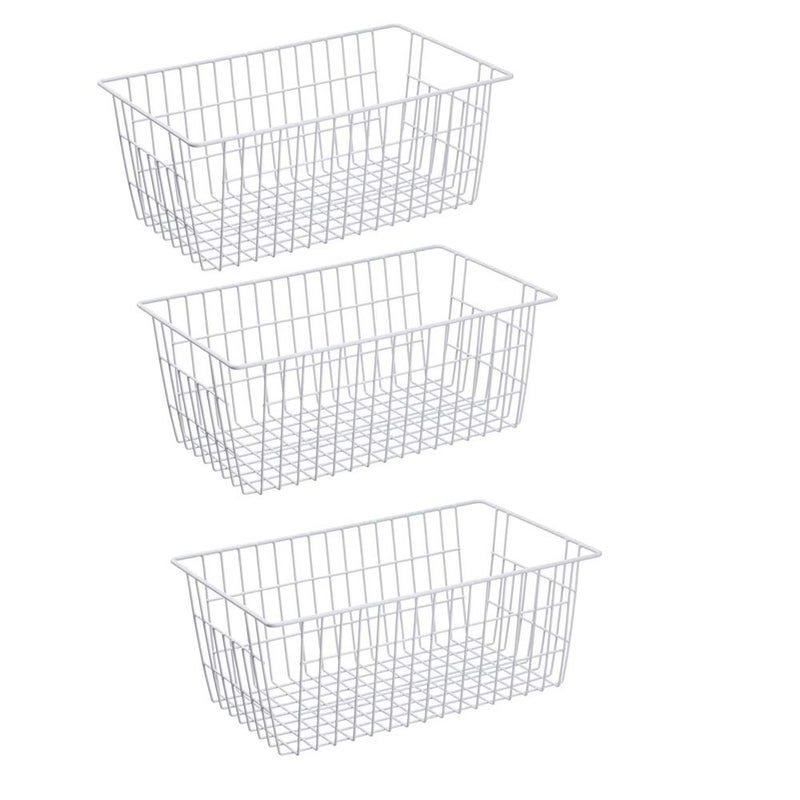 Slideep Farmhouse Metal Wire Basket Fridge Freezer Storage Organizer Bins with Handles for Kitchen Cabinets Pantry Closets Bedrooms Bathrooms White 3 Pack