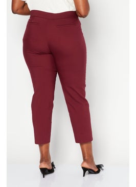 Michael Kors Women Regular Fit Plain Capri Pants, Burgundy  - Image 3
