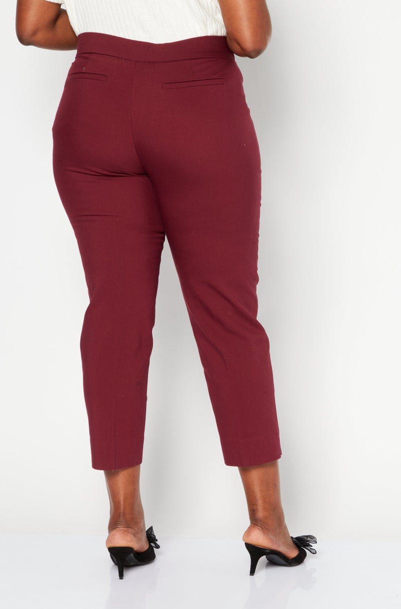 Michael Kors Women Regular Fit Plain Capri Pants, Burgundy - Image 3