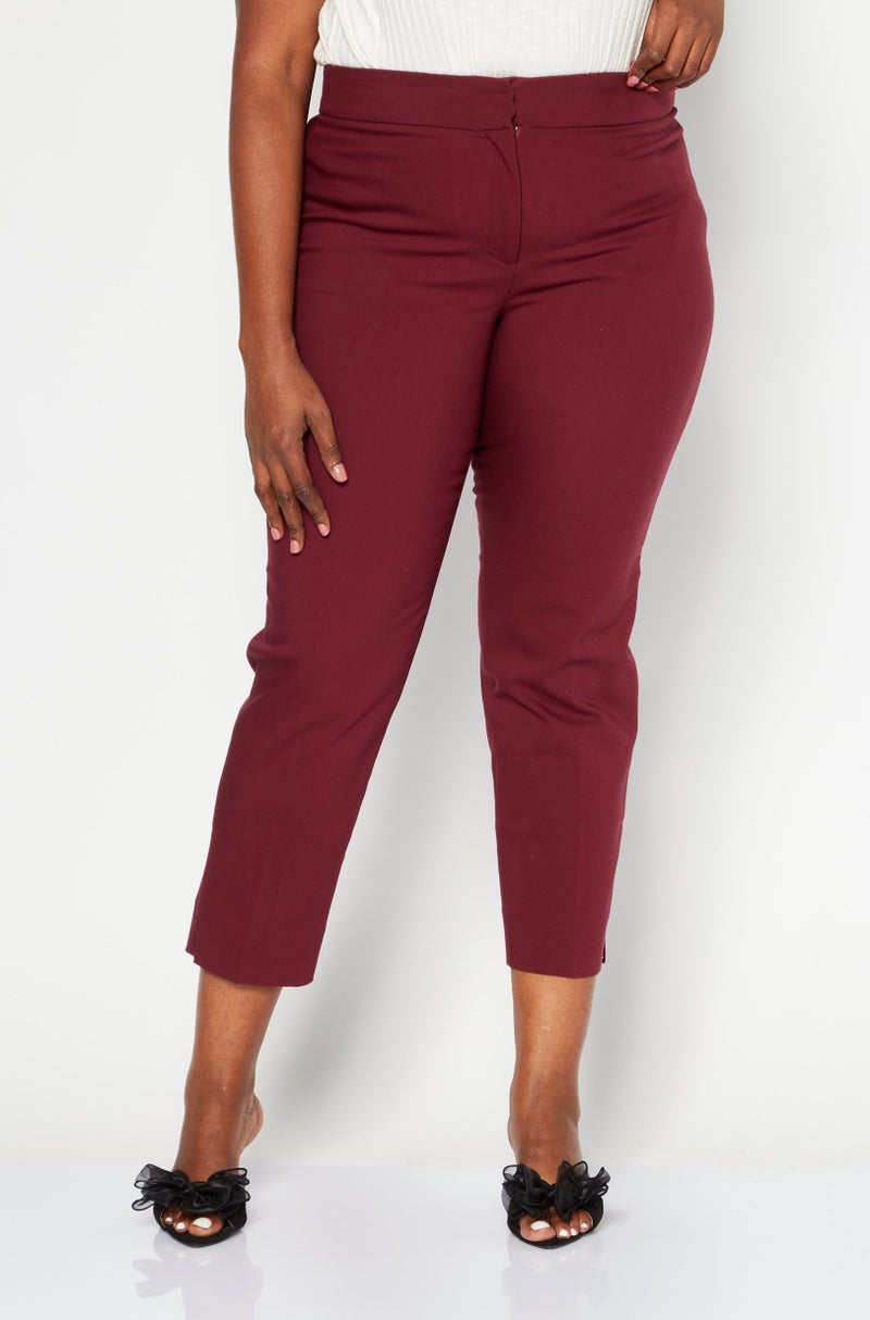 Michael Kors Women Regular Fit Plain Capri Pants, Burgundy - Image 1