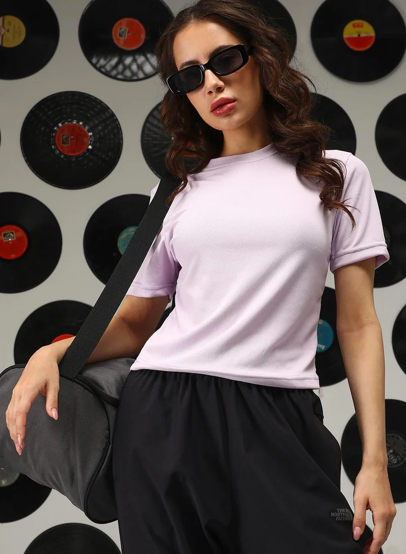 PINACOLADA PINACOLADA Women's Lavender Solid Regular Tee For Casual Wear | Crew Neck | Short Sleeves | Pull On Closure | Top Designed With Comfortable Fit For Woman & Girls
