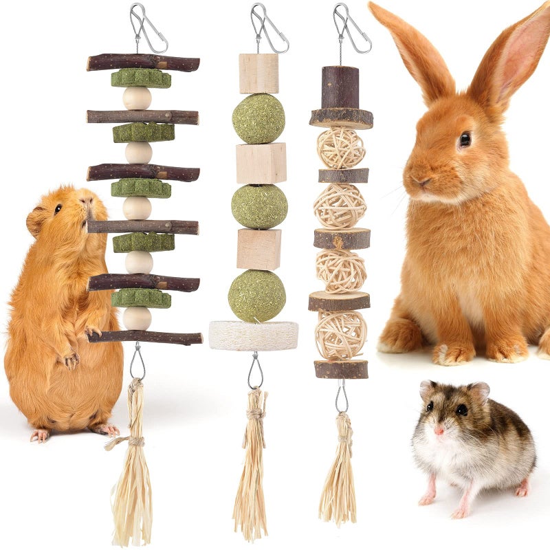 Bissap 3PCS Bunny Chew Toys Natural Hanging Rabbit Chew Toy Treats for Guinea Pigs Hamsters Gerbils Chinchilla and Other Small Pets for Teeth Grinding - Image 2