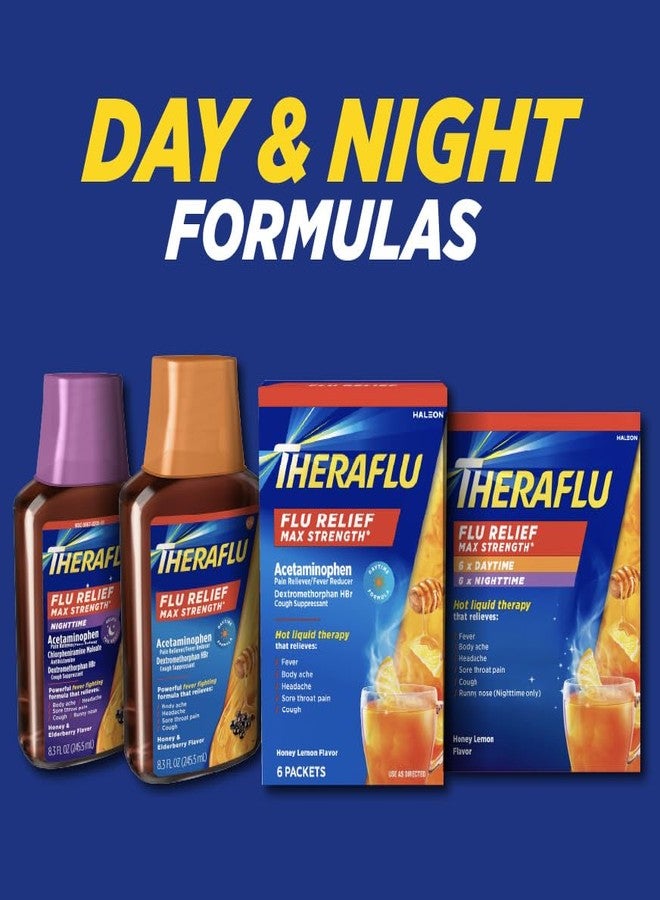 Theraflu Max Strength Nighttime Flu Medicine for Flu Symptom Relief with Acetaminophen, Dextromethorphan HBr, and Chlorpheniramine Maleate, Honey Lemon Flavored - 6 Powder Packets - Image 4