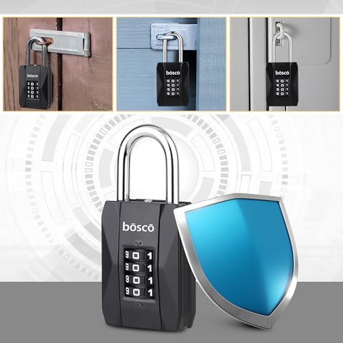 BOSCO Heavy Duty Combination Padlock for Door, Gate, Gym Locker, Main Gate – Keyless Number Lock with Adjustable Shackle – Strong Security Lock for Indoor & Outdoor Use (Black, 1 Pack) - Image 2