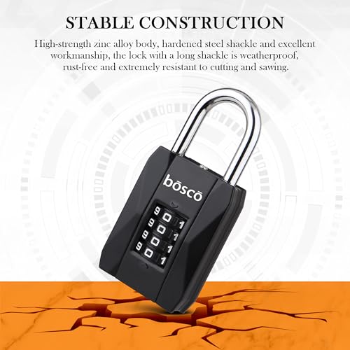 BOSCO Heavy Duty Combination Padlock for Door, Gate, Gym Locker, Main Gate – Keyless Number Lock with Adjustable Shackle – Strong Security Lock for Indoor & Outdoor Use (Black, 1 Pack) - Image 5