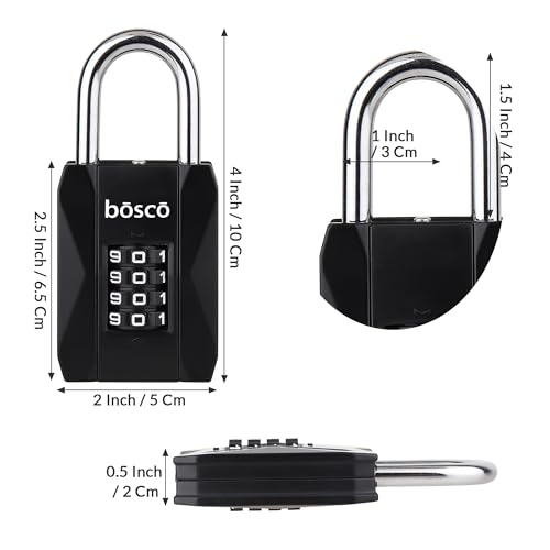 BOSCO Heavy Duty Combination Padlock for Door, Gate, Gym Locker, Main Gate – Keyless Number Lock with Adjustable Shackle – Strong Security Lock for Indoor & Outdoor Use (Black, 1 Pack) - Image 4