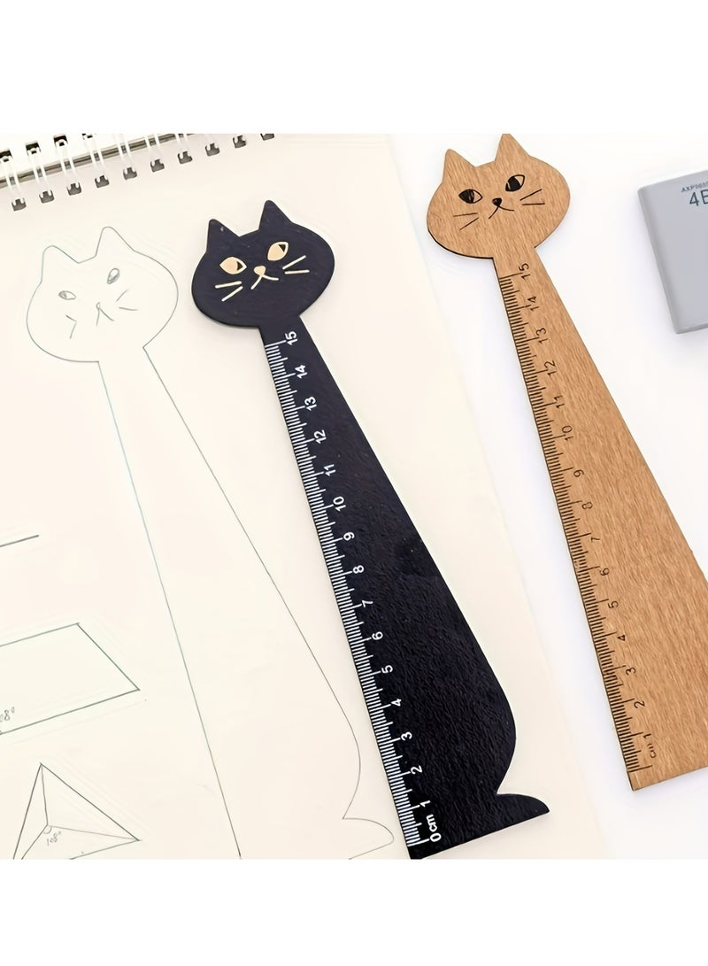 2-Pack Cute Cat Drawing Ruler Wooden Measuring Ruler Measuring Tool Stationery Gift for Students - Image 1