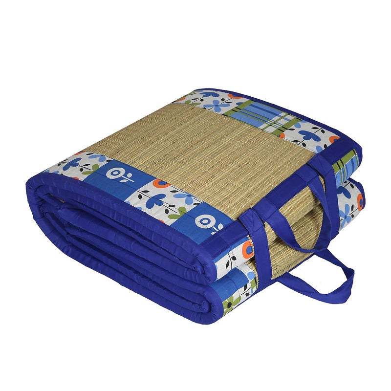 Generic Future Lifestyle Foldable Cushion Mat Korai River Grass 3 X 6 ft Fabric Blue Cotton with 18 MM Soft Foam Portable and Comfort Sleep - Image 2