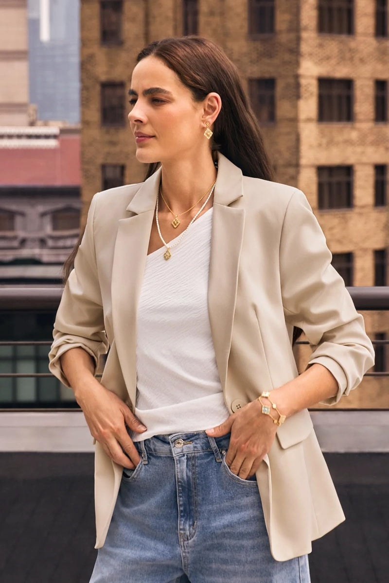 Cicy Bell Womens Casual Blazers Open Front Long Sleeve Work Office Suit Jackets Blazer Khaki - Image 2