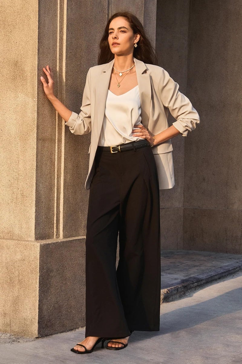 Cicy Bell Womens Casual Blazers Open Front Long Sleeve Work Office Suit Jackets Blazer Khaki - Image 5