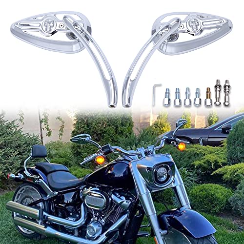 Rich Choices 8mm/10mm Rearview Side Mirrors Chrome Skull Teardrop for Harley Dyna Electra Glide Street Glide Road King Softail - Image 1