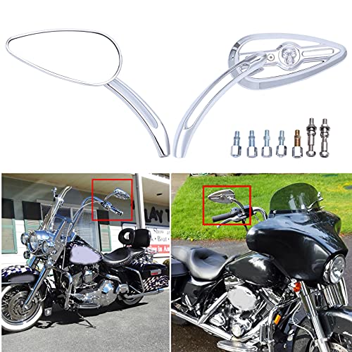 Rich Choices 8mm/10mm Rearview Side Mirrors Chrome Skull Teardrop for Harley Dyna Electra Glide Street Glide Road King Softail - Image 3