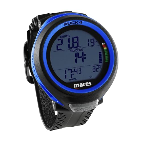 Mares Puck 4 Wrist Dive Computer EntryLevel WatchStyle One Button Control Underwater Scuba Diving Computer BlackBlue - Image 1