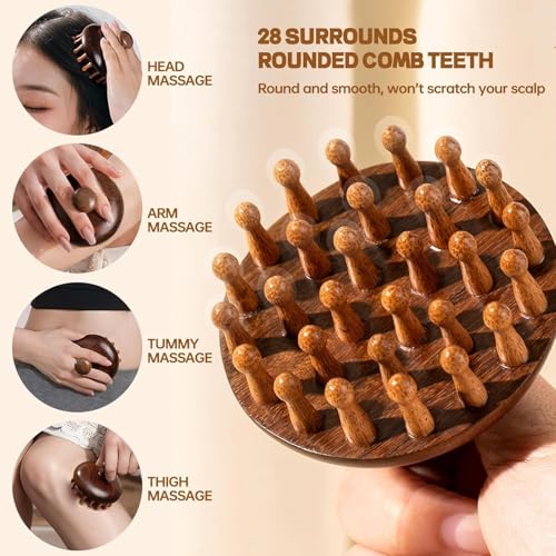 Flavoma Natural Wood Tooth Hair and Scalp Massager Comb | 28 Teeth Massage Comb | Stress Relief & Detox Shampoo Brush, Wet and Dry for Reduces Dandruff and Stimulates Hair Growth | Multifunctional Meridians Scalp Massager - Image 2