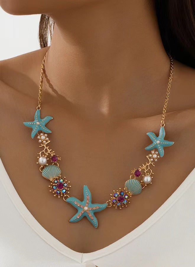 Seaside Beach Style Fashionable Necklace with Niche Design Starfish Shell Collarbone Chain  - Image 1