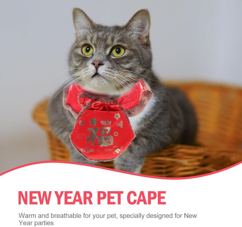 New Year Pet Cloak Winter Dress up Clothing Coffee Chrysanthemum Pattern Dog Cat Costume Cape for Photo Props and Party Outfit - Image 3